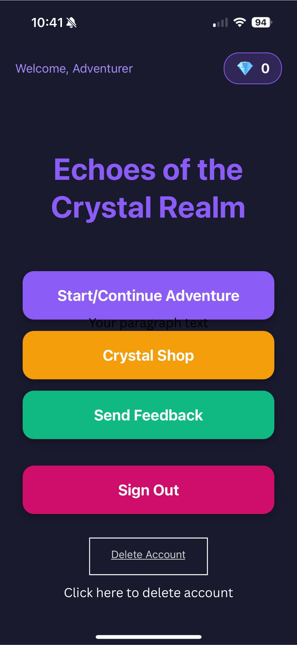 Screenshot showing delete account option